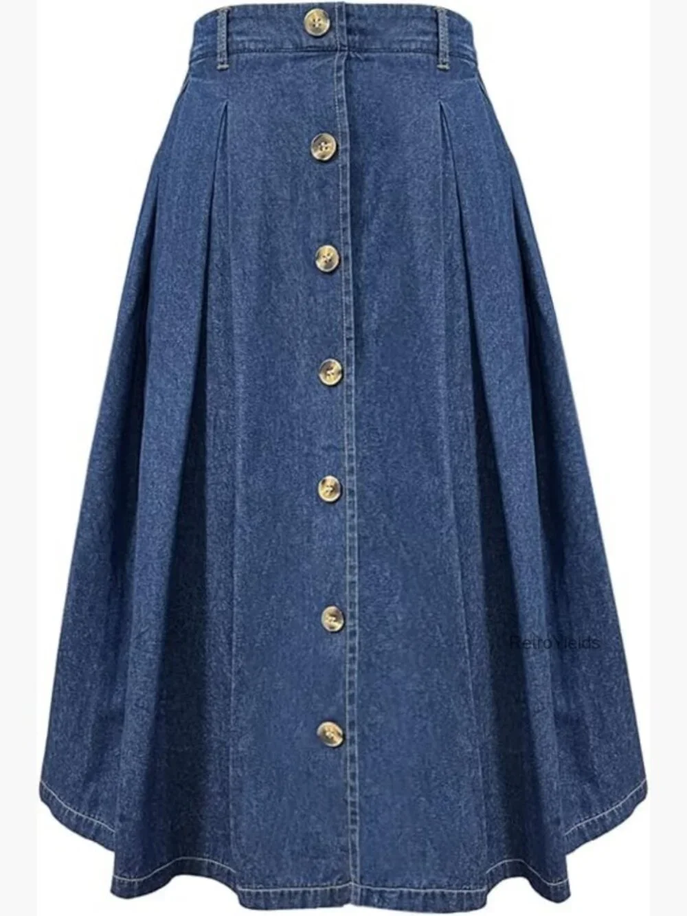 Pleated A-line Midi Skirt with Pockets Elastic Waist Button Front Flared - Picture 1 of 7
